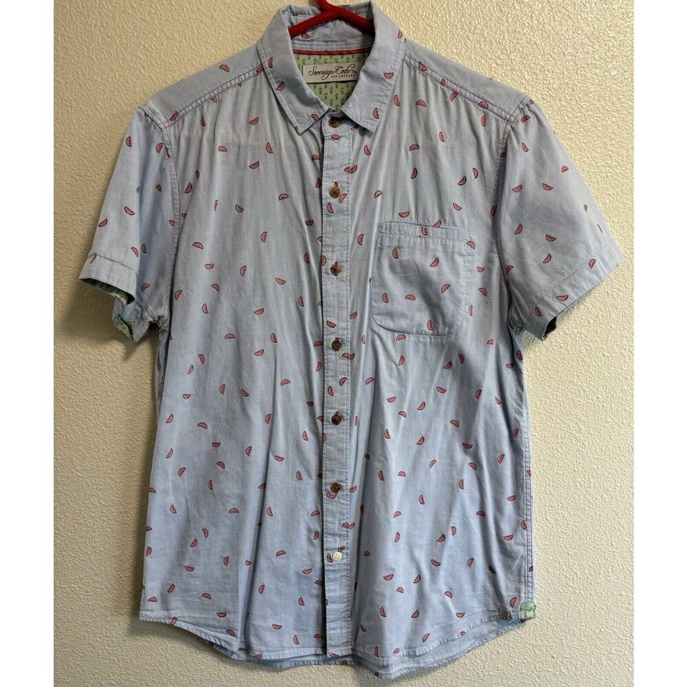 Mens Button-Up Shirt Novelty Watermelon Print Summer Vacation Resort Wear Size S